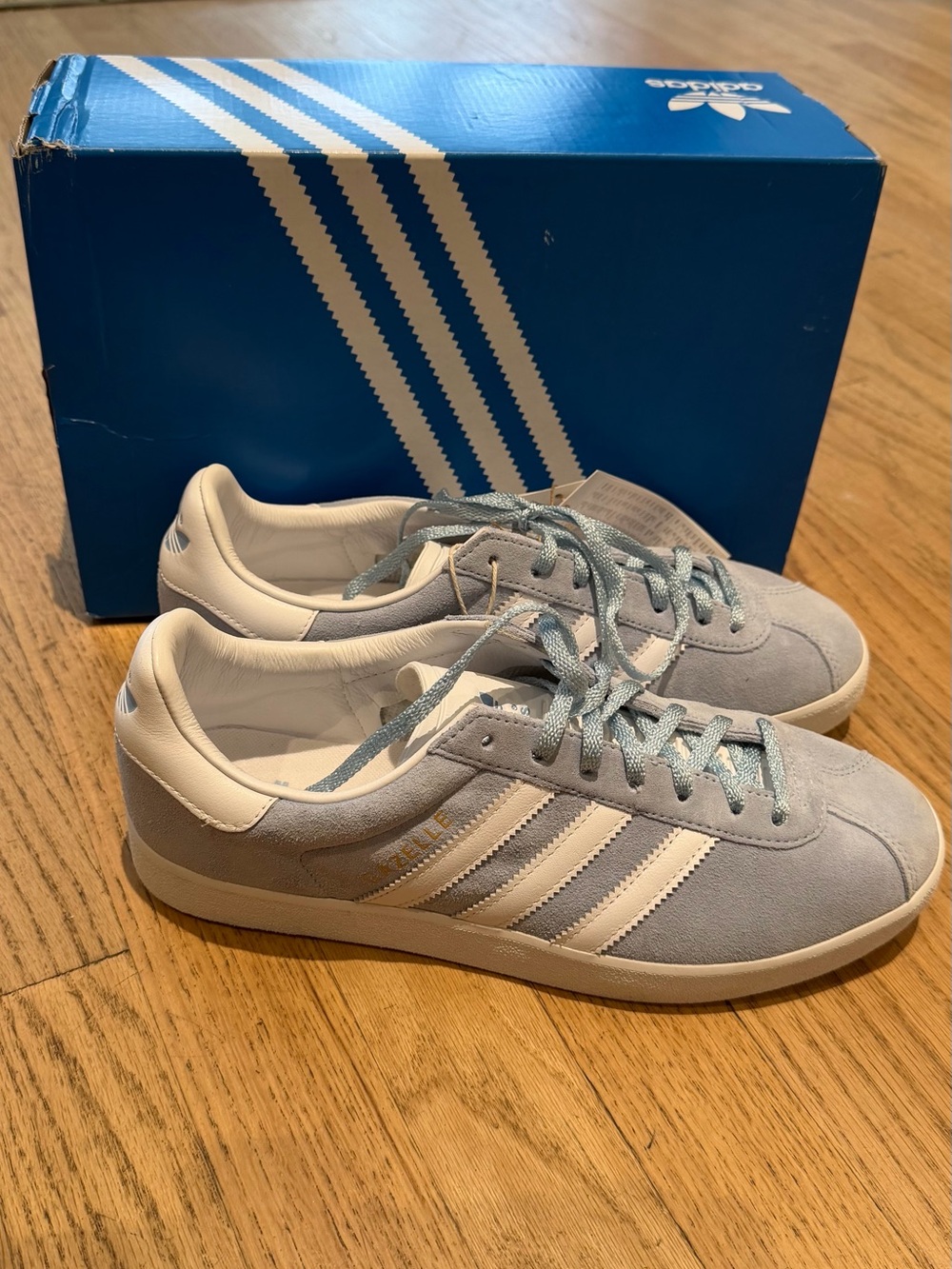 Adidas Gazelle Light Blue Suede Sneakers with White Stripes
